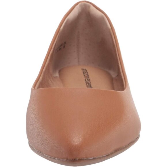 Womens Camel Faux Leather Closed Pointed-Toe Low Heel Slip On Ballet Flat Shoes - Picture 2 of 8